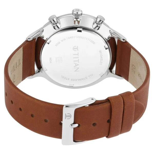 Titan Quartz Multifunction Blue Dial Leather Strap Watch for Men