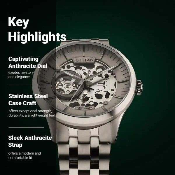 Titan Metal Mechanicals Anthracite Dial Analog Titanium Strap watch for Men