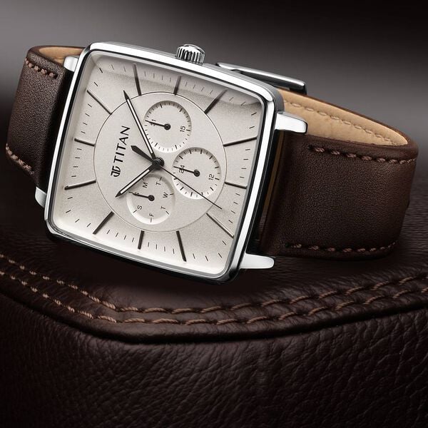 Titan Avant Garde Quartz Multifunction Silver Dial Leather Strap Watch for Men