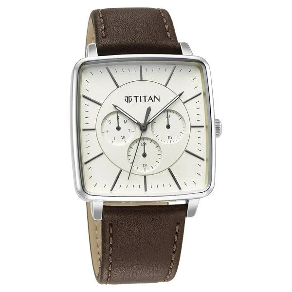 Titan Avant Garde Quartz Multifunction Silver Dial Leather Strap Watch for Men