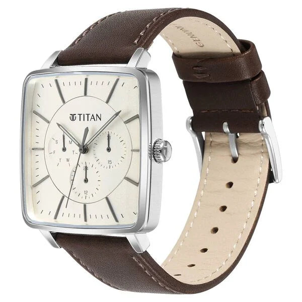 Titan Avant Garde Quartz Multifunction Silver Dial Leather Strap Watch for Men