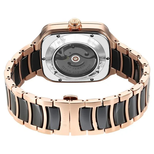 Titan Ceramic Fusion Automatic Square Black Dial Rose Gold Dual-Toned Stainless Steel Bracelet Watch for Men