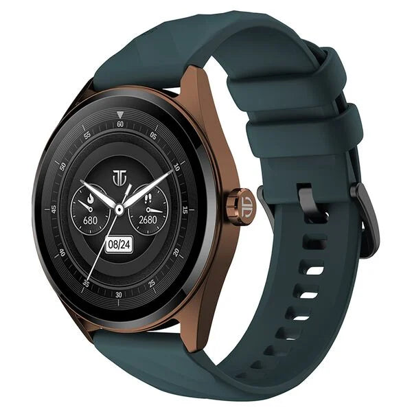 Titan Crest with 3.63 cm AMOLED Display with AOD, Functional Crown, BT Calling, Premium Smartwatch with Teal Strap