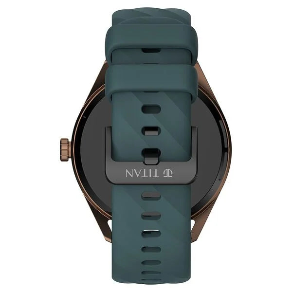 Titan Crest with 3.63 cm AMOLED Display with AOD, Functional Crown, BT Calling, Premium Smartwatch with Teal Strap