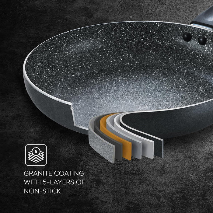 Prestige Omega Deluxe Granite Aluminium 3 Pcs Set- Tawa, Fry Pan & Kadai with 1 Glass Lid