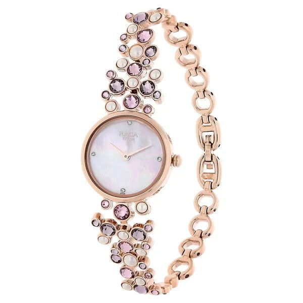 Titan Raga Moonlight Mother of Pearl Dial Women Watch With Metal Strap