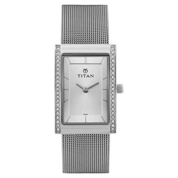 Titan Quartz Analog Silver Dial Stainless Steel Strap Watch for Women