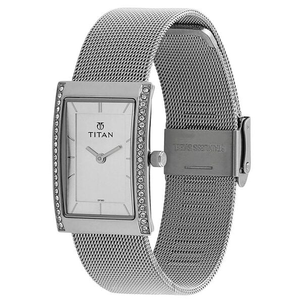 Titan Quartz Analog Silver Dial Stainless Steel Strap Watch for Women