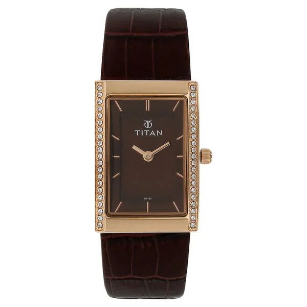 Titan Quartz Analog Brown Dial Leather Strap Watch for Women