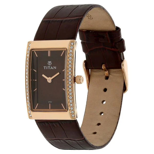 Titan Quartz Analog Brown Dial Leather Strap Watch for Women