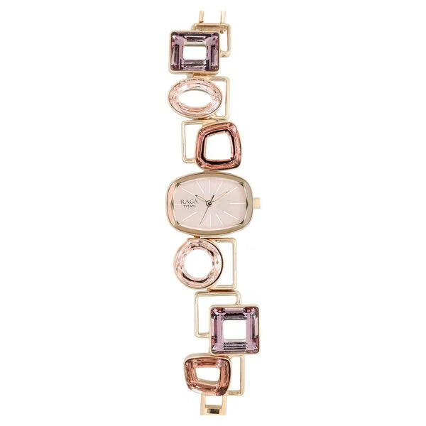 Titan Raga Facets Pink Dial Analog Stainless Steel Strap Watch for Women