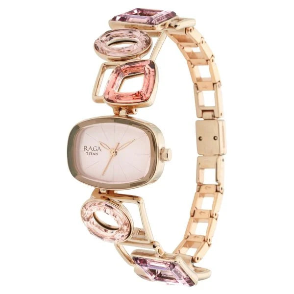 Titan Raga Facets Pink Dial Analog Stainless Steel Strap Watch for Women