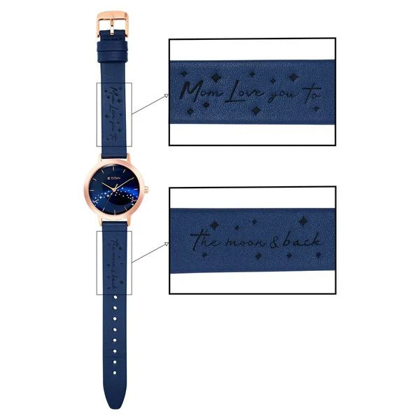 Titan Memento Blue Dial Analog Leather Strap Watch for Women