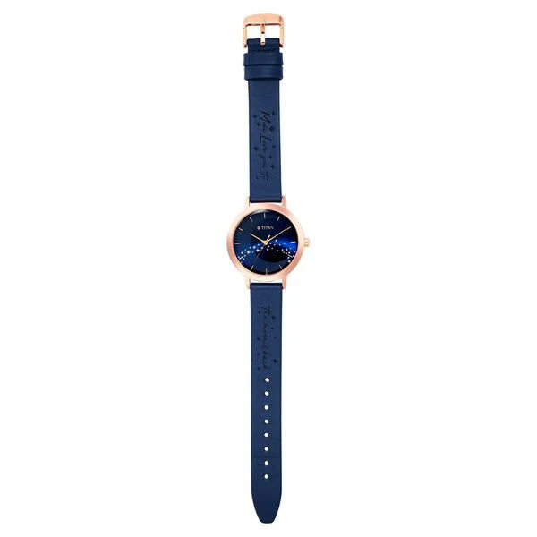 Titan Memento Blue Dial Analog Leather Strap Watch for Women