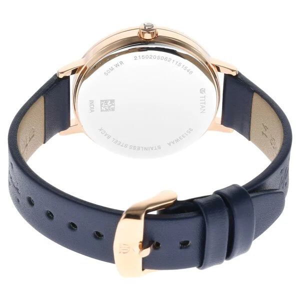 Titan Memento Blue Dial Analog Leather Strap Watch for Women