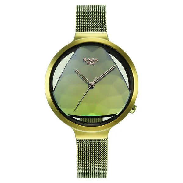 Titan Raga Moments of Joy Green Dial Analog Stainless Steel Strap Watch for Women