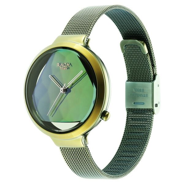 Titan Raga Moments of Joy Green Dial Analog Stainless Steel Strap Watch for Women