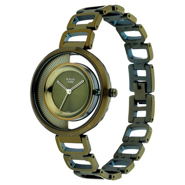 Titan Raga Moments Of Joy Green Dial Women Watch With Metal Strap