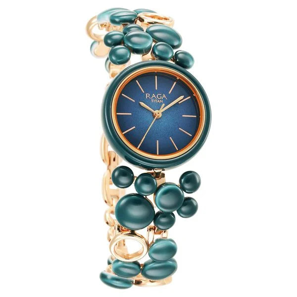 Titan Quartz Analog Blue Dial Metal Strap Watch for Women