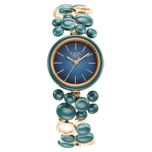 Titan Quartz Analog Blue Dial Metal Strap Watch for Women