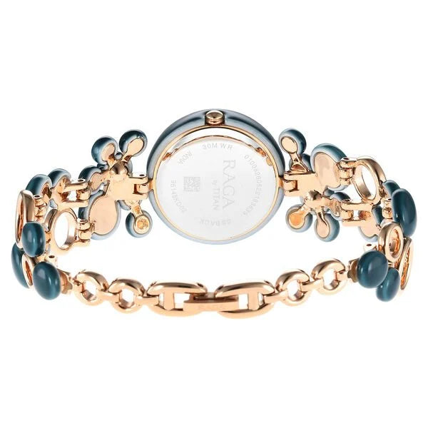 Titan Quartz Analog Blue Dial Metal Strap Watch for Women