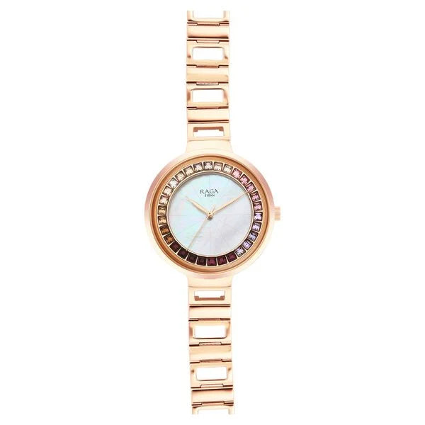 Titan Raga Love All Mother Of Pearl Dial Women Watch With Metal Strap