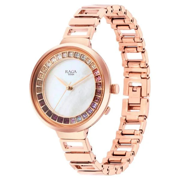 Titan Raga Love All Mother Of Pearl Dial Women Watch With Metal Strap