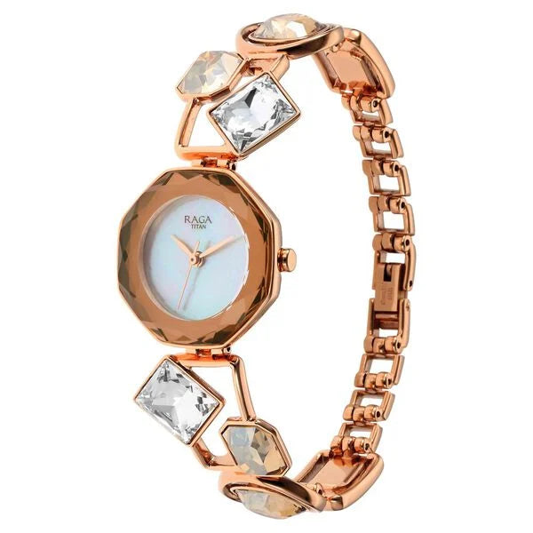 Titan Raga Love All Analog Mother of pearl Dial Metal Strap Watch for Women