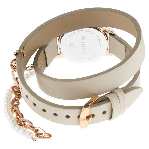 Titan Purple Unending Beauty Off White Dial Analog Leather Strap watch for Women