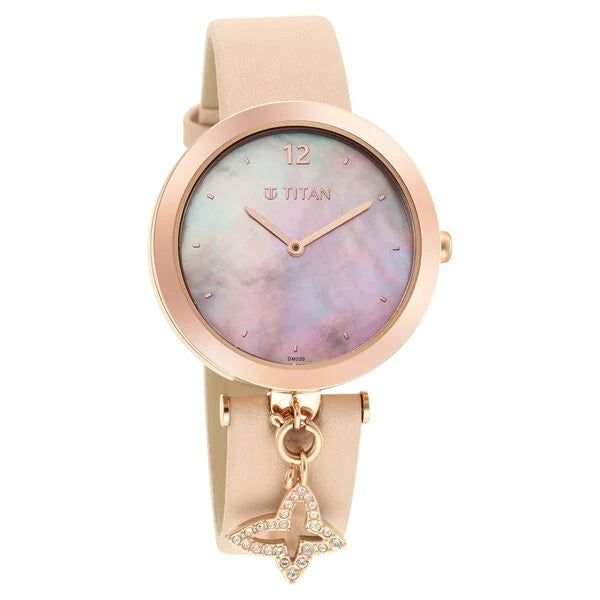 Titan Purple Unending Beauty Quartz Analog Mother Of Pearl Dial Leather Strap watch for Women