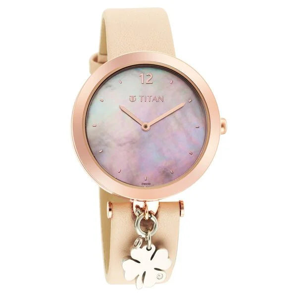 Titan Purple Unending Beauty Quartz Analog Mother Of Pearl Dial Leather Strap watch for Women