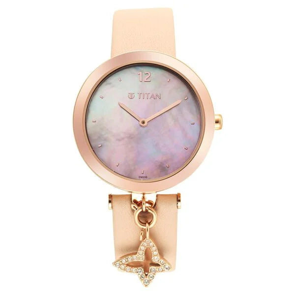Titan Purple Unending Beauty Quartz Analog Mother Of Pearl Dial Leather Strap watch for Women