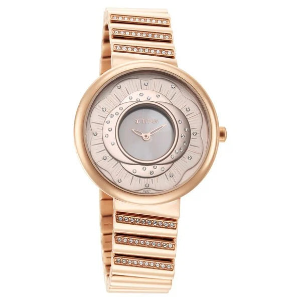 Titan Purple Unending Beauty Rose Gold Dial Analog Stainless Steel Strap Watch for Women
