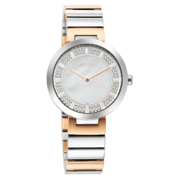 Titan Purple Unending Beauty Mother Of Pearl Analog Stainless Steel Strap watch for Women