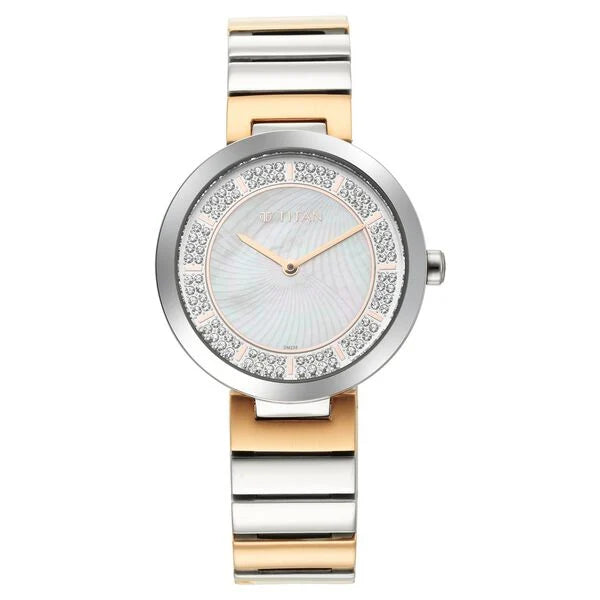Titan Purple Unending Beauty Mother Of Pearl Analog Stainless Steel Strap watch for Women