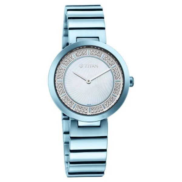 Titan Purple Unending Beauty Blue Dial Women Watch With Stainless Steel Strap