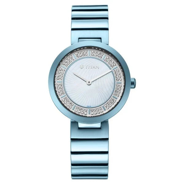 Titan Purple Unending Beauty Blue Dial Women Watch With Stainless Steel Strap