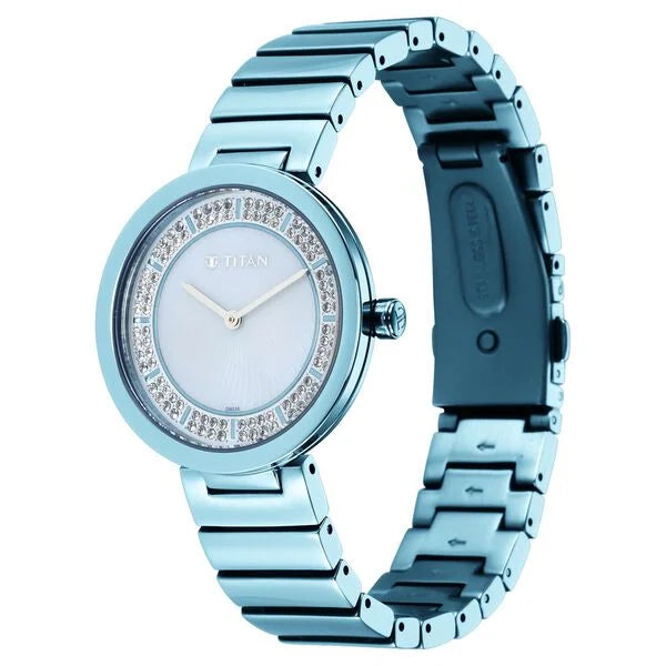 Titan Purple Unending Beauty Blue Dial Women Watch With Stainless Steel Strap