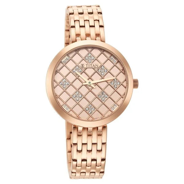 Titan Purple Unending Beauty Rose Gold Dial Women Watch With Stainless Steel Strap