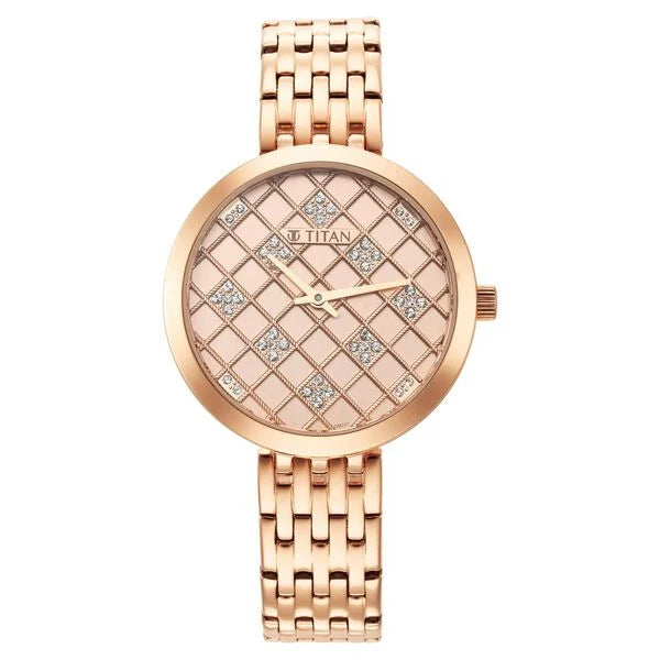 Titan Purple Unending Beauty Rose Gold Dial Women Watch With Stainless Steel Strap