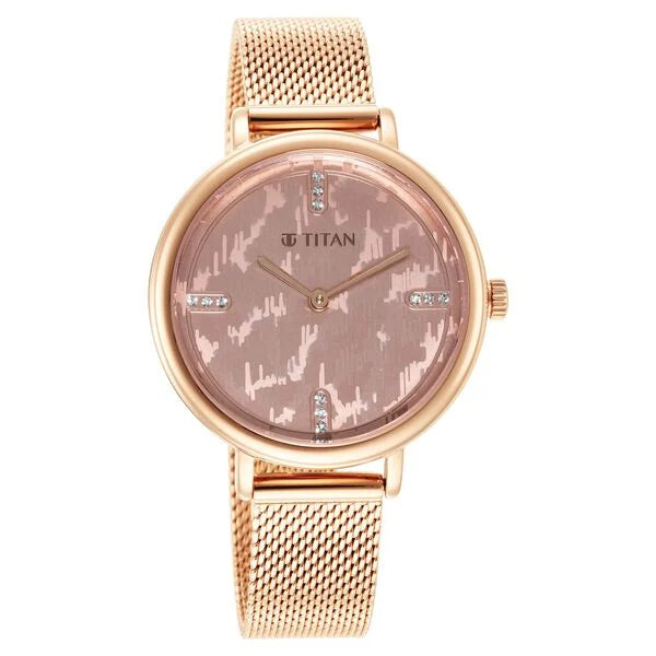 Titan Purple Rose Gold Dial Analog Stainless Steel Strap watch for Women