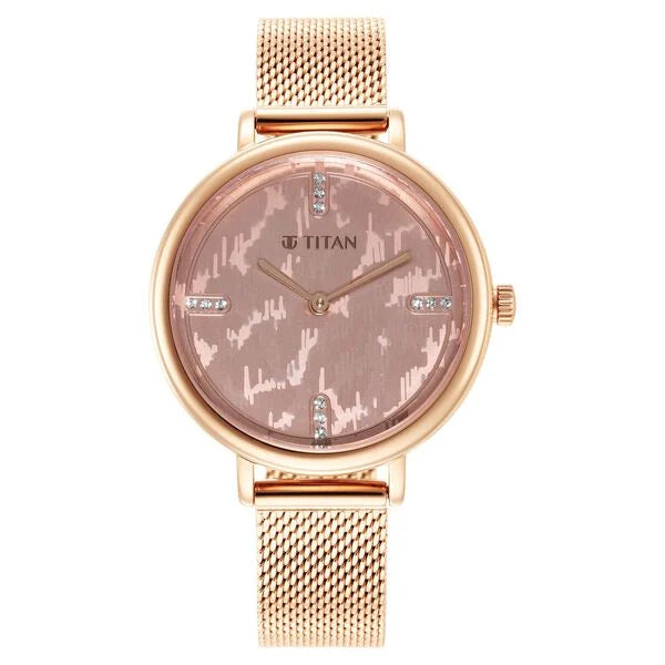 Titan Purple Rose Gold Dial Analog Stainless Steel Strap watch for Women