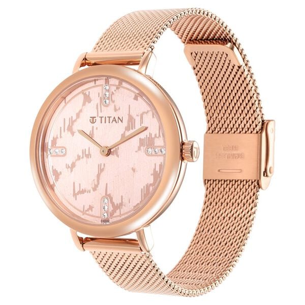 Titan Purple Rose Gold Dial Analog Stainless Steel Strap watch for Women