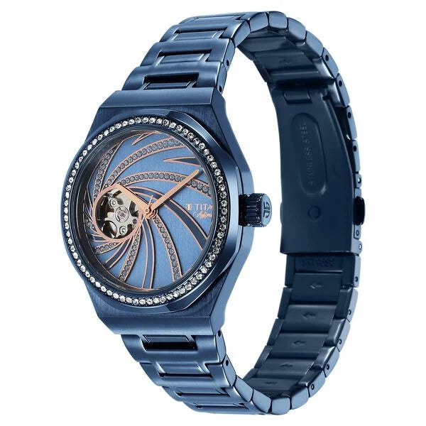 Titan Unending Beauty Automatic Blue Dial Analog Stainless Steel Strap watch for Women