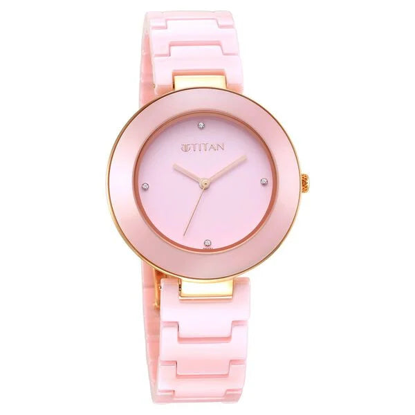 Titan Purple CeramicsPink Dial Analog Ceramic Strap watch for Women
