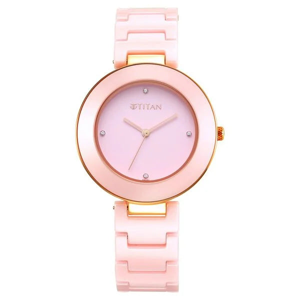 Titan Purple CeramicsPink Dial Analog Ceramic Strap watch for Women
