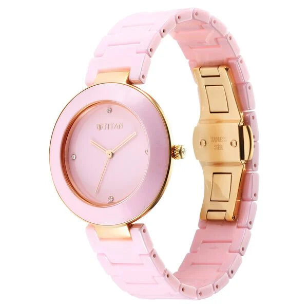 Titan Purple CeramicsPink Dial Analog Ceramic Strap watch for Women