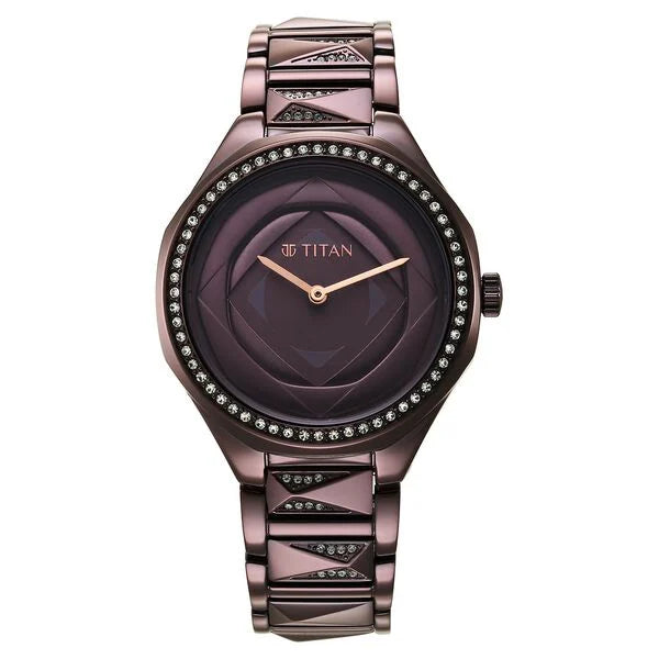 Titan Purple Glitz Quartz Analog Stainless Steel Strap Watch for Women