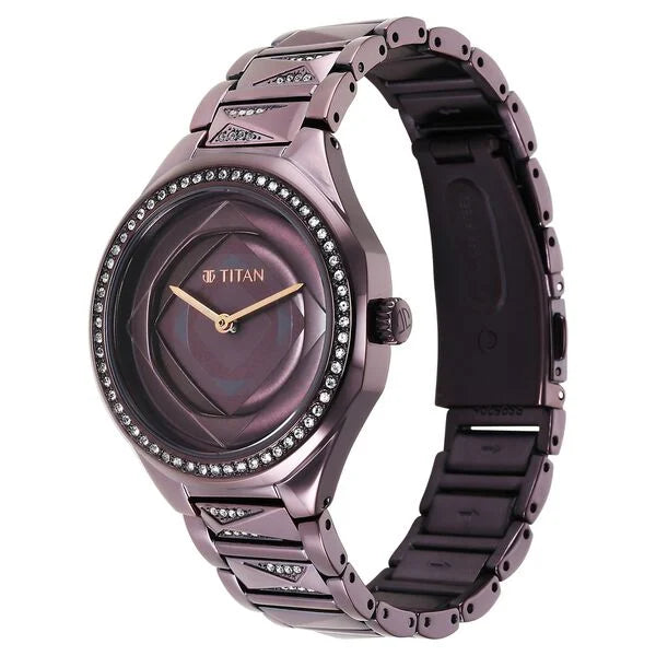 Titan Purple Glitz Quartz Analog Stainless Steel Strap Watch for Women