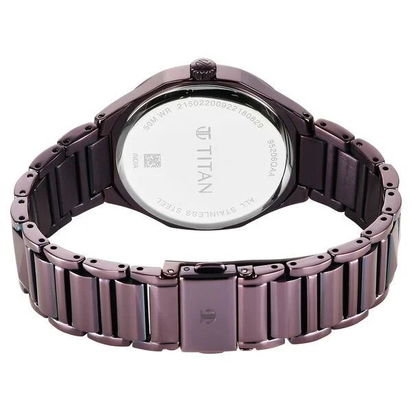 Titan Purple Glitz Quartz Analog Stainless Steel Strap Watch for Women